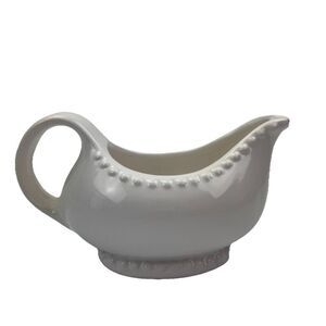Gallery Tabletop Gravy Boat Beaded Trim Ceramic White Glazed